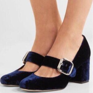 New with Box SAM EDELMAN Chessie Velvet Mary Jane Pumps In Navy 6.5